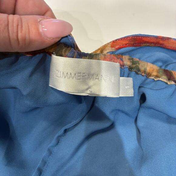 Zimmermann Blue Floral Lovelorn Fringe Halter jumpsuit Sz Small - Picture 4 of 12